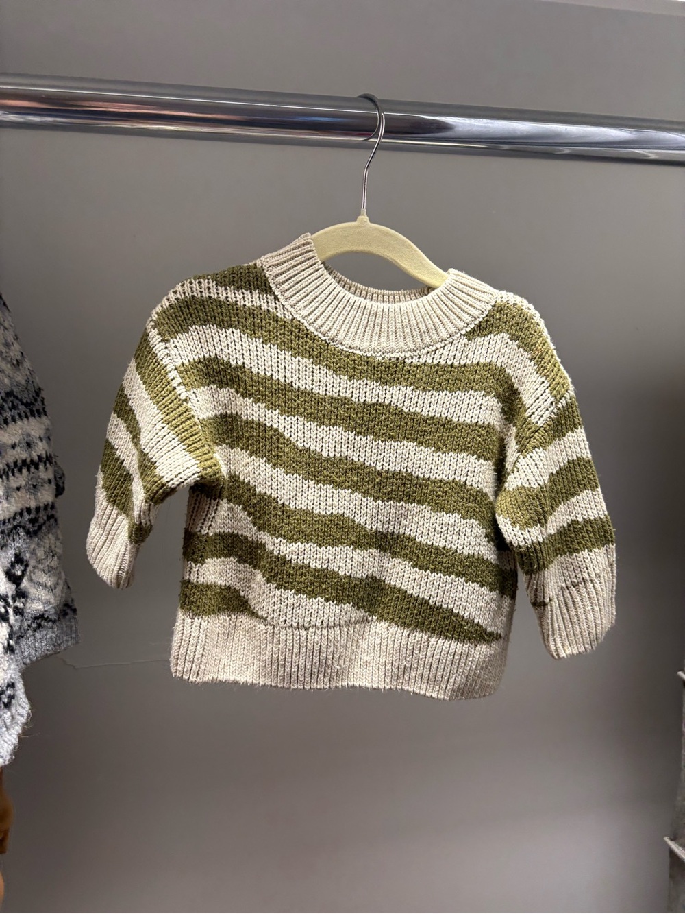 Kids Olive & Cream Striped Knit Sweater
